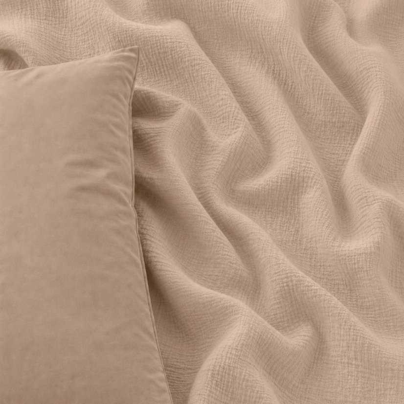 Luxuriöse beige Musselin-Bettwäsche aus Baumwolle mit Knöpfen – weich, atmungsaktiv und ganzjährig geeignet