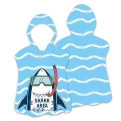 Poncho da spiaggia per bambini blu con squalo