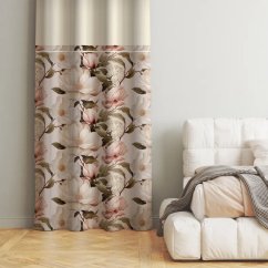 Dekoratív függöny krémszínű, finom bazsarózsa mintával