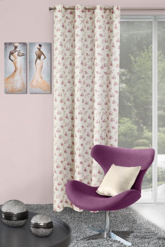 Luxusní hotový závěs na okno v krémové barvě s růžičkami