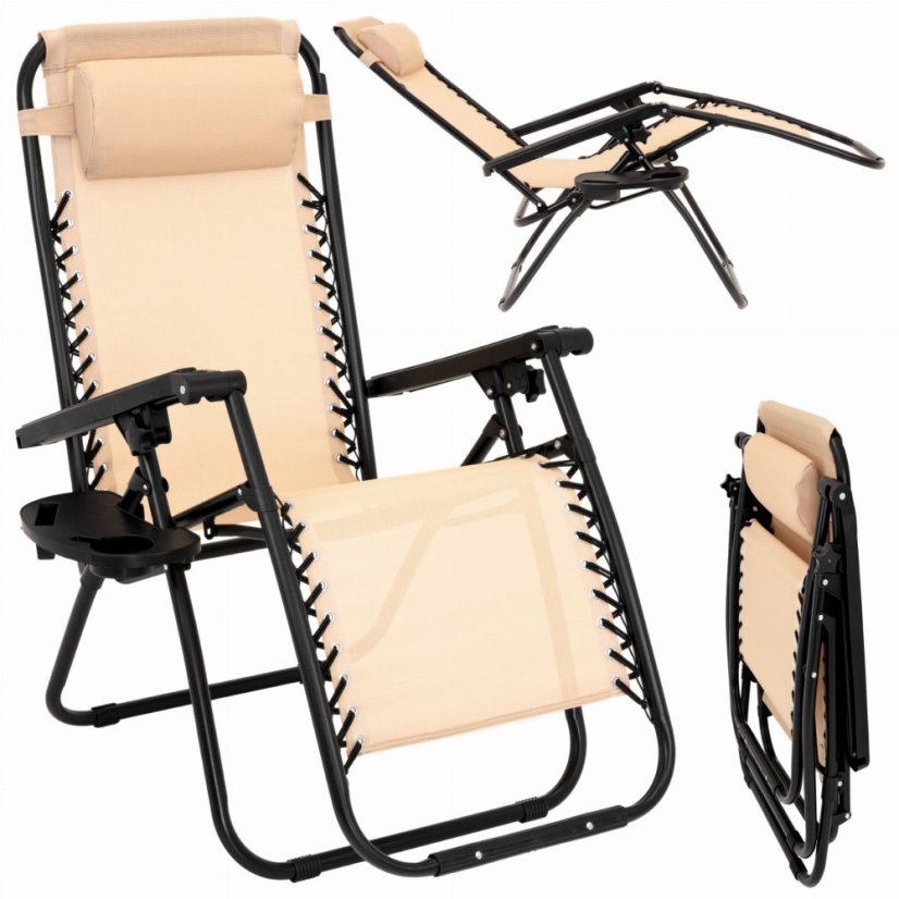 Záhradné ležadlo s držiakom na nápoje, béžové