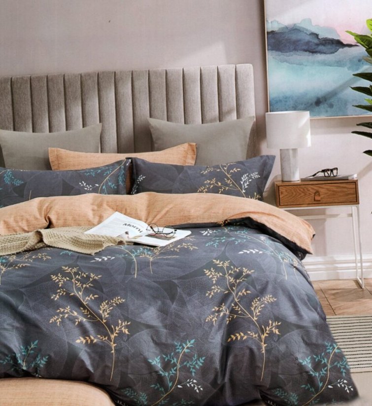 Bavlnené posteľné obliečky s motívom rastlín sivej farby