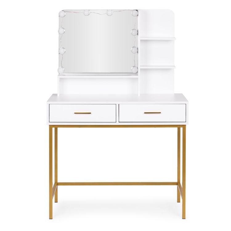 Veliki kozmetički toaletni stolić s LED ogledalom i bočnim policama