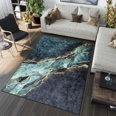 Schwarzer und grüner moderner Teppich mit abstraktem Muster
