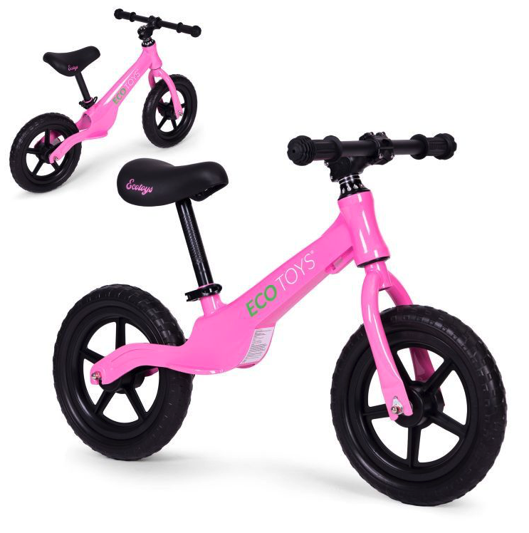 Detský balančný bicykel s bezdušovými kolesami - ružový