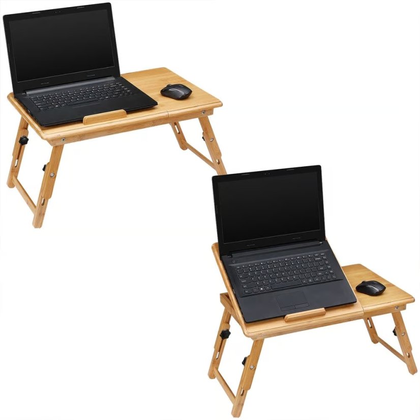 Bambusz laptop asztal szellőzőnyílásokkal és fiókkal 55 x 28 x 35 cm