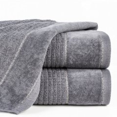 Badetuch GLORY aus Baumwolle in Dunkelgrau mit Veloursrand, genäht mit glänzendem Garn