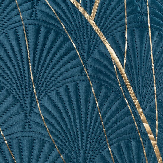 Designer Tagesdecke LOTOS blau mit Goldmotiv