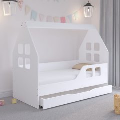 Házikó gyerekágy ágyneműtartóval 160 x 80 cm fehér - jobbos