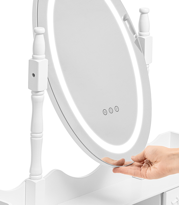 Moderný toaletný stolík s oválnym zrkadlom a LED osvetlením