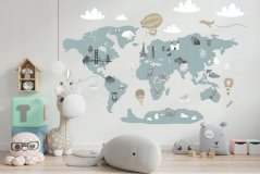Moderna otroška stenska nalepka v nežnih pastelnih barvah Zemljevid sveta 80 x 160 cm
