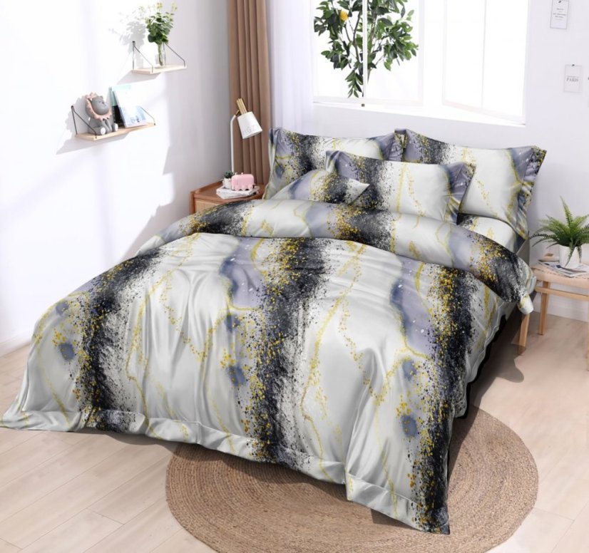 Obliečky zo syntetickej bavlny so sivým mramorovým vzorom a zlatým detailom