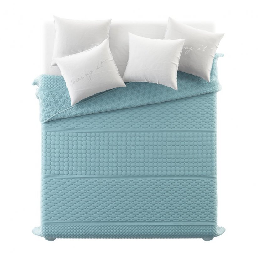 Světle modrý kvalitní oboustranný prešvaný přehoz na postel 200x220 cm