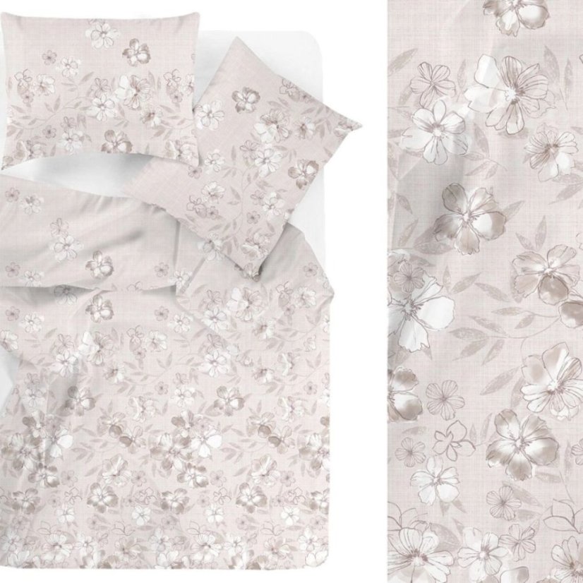 Posteľná bielizeň z prémiovej bavlny, béžová s kvetinovým vzorom