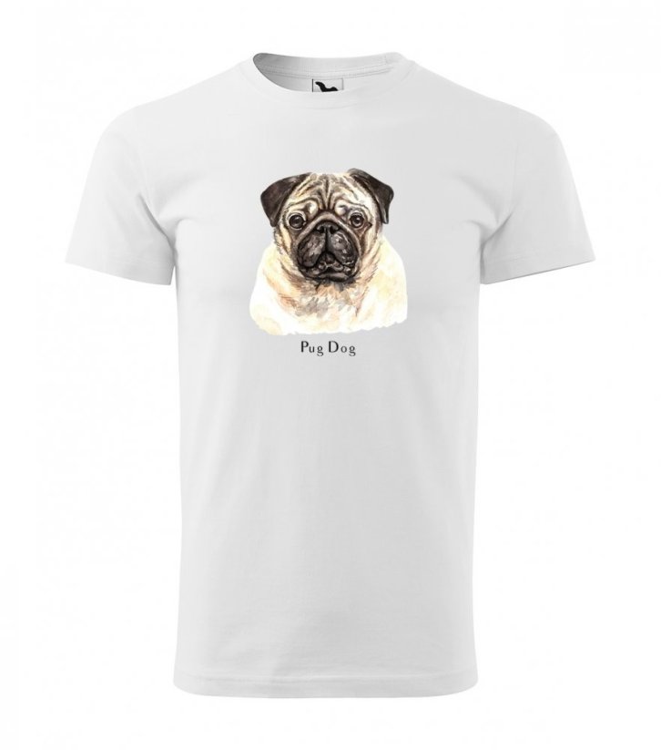 Мъжка тениска с принт за любителите на породата кучета мопс - Цвят: Бял, Размер: XL