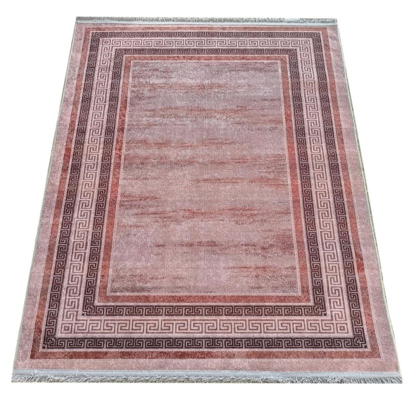 Tappeto moderno con bordo a greca - rosa e marrone