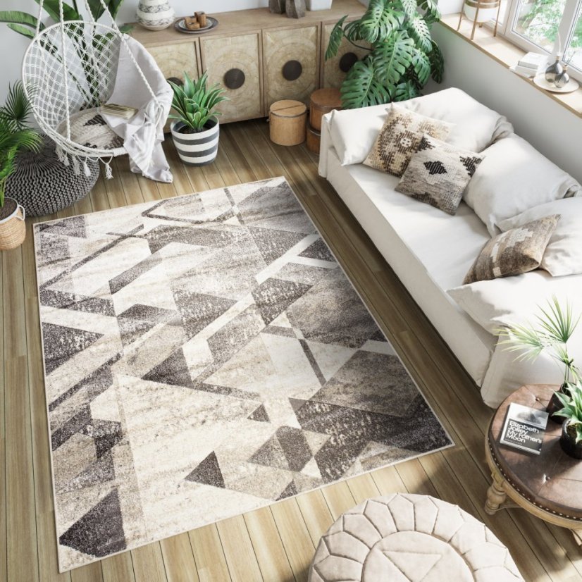 Covor modern versatil cu model geometric în nuanțe de maro