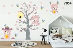 Bellissimo adesivo da parete per bambini con orsacchiotti rosa e api