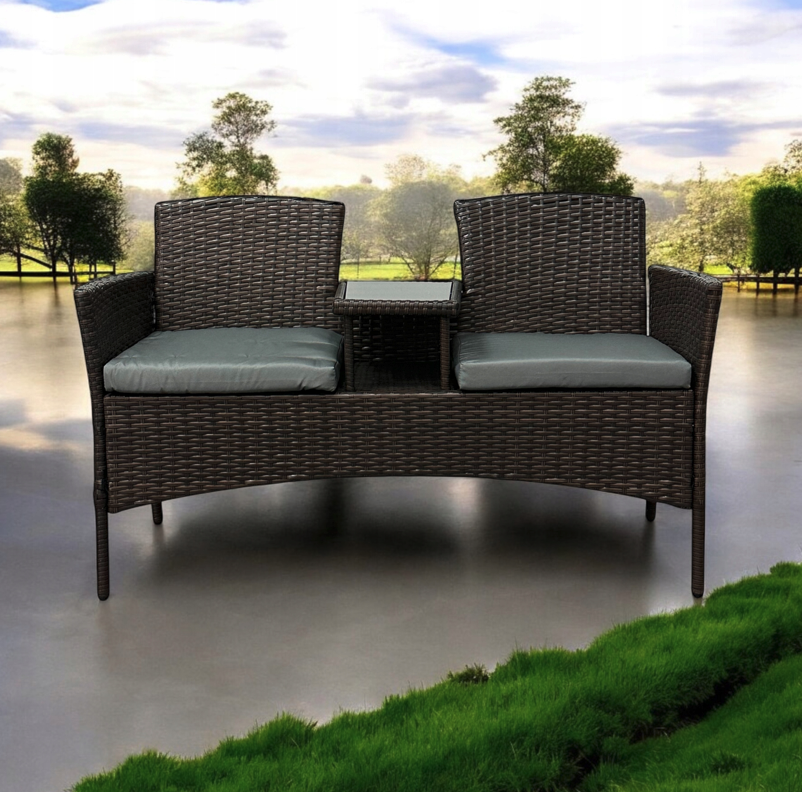 Garten-Rattan-Garnitur NM-03 - braun + graue Kissen