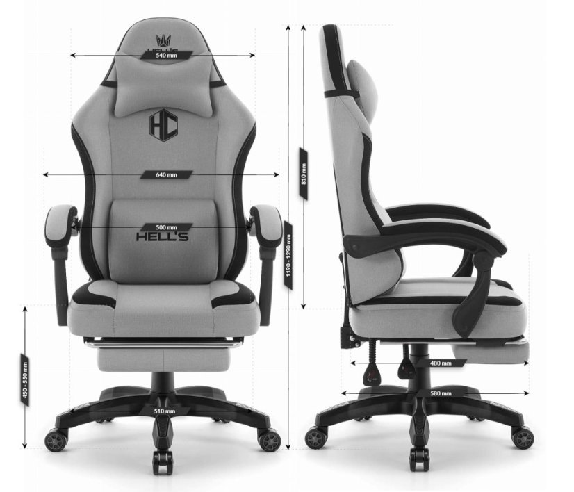 Ergonomikus játék- és irodai szék HC-1016 lábtartóval - szürke