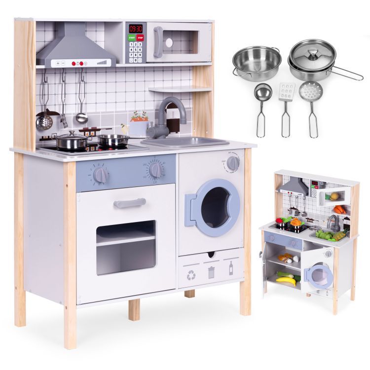 Cucina realistica in legno per bambini con luce LED, suoni e accessori