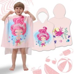 Poncho da spiaggia per bambini rosa con sirena
