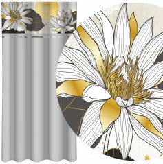 Klasický světle šedý závěs s potiskem lotosových květů