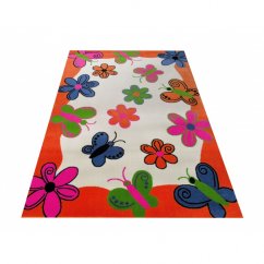 Oranger Teppich mit Schmetterlingen und Blumen