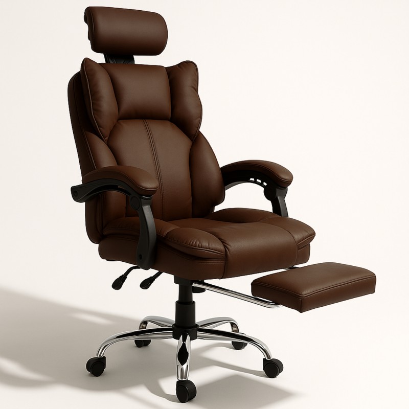 Ergonomikus DIRECTO irodai szék lábtartóval - barna műbőr