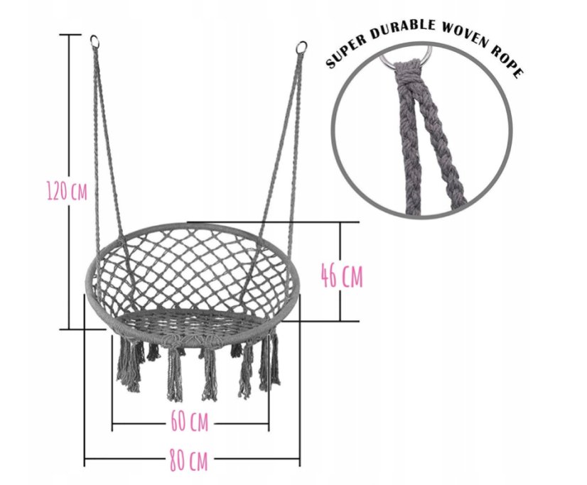 Závěsné křeslo s polštářkem - čapí hnízdo 80 cm