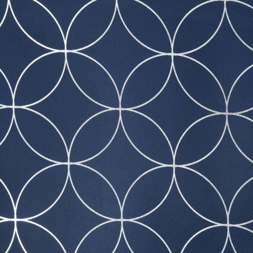Stílusos kék skandináv függöny geometriai formákkal, gyűrűkön lógva 135 x 250 cm