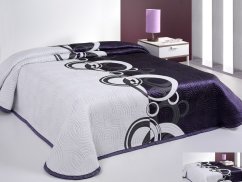 Luxusní oboustranný přehoz na postel bílo fialový s bílými kroužky