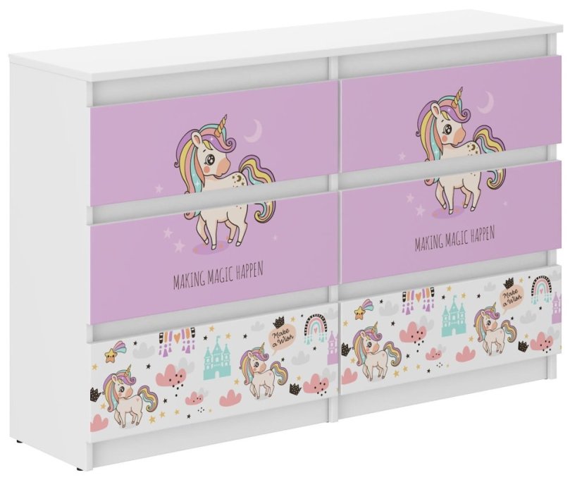 Gyerek komód rózsaszín egyszarvúval 77x30x140 cm