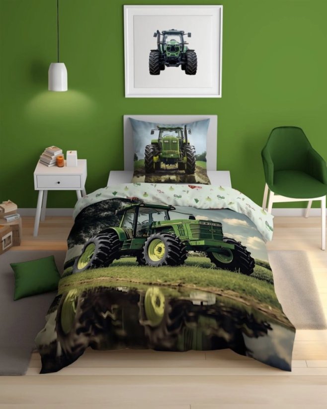 Lenjerie de pat pentru copii 100% bumbac - Tractor - strălucește în întuneric