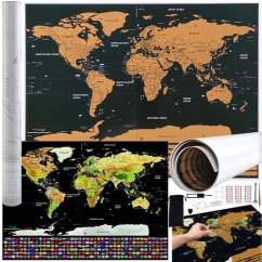Mappa del mondo da grattare con bandiere 82 x 59 cm + accessori