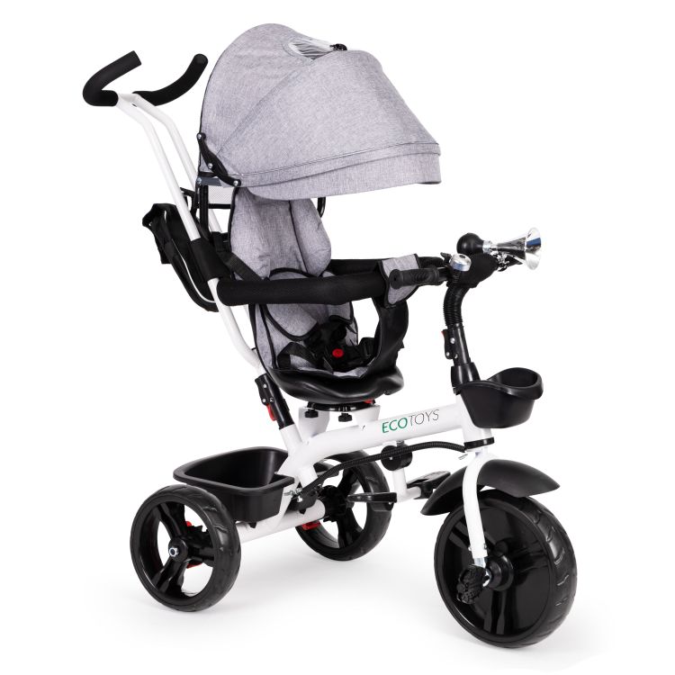 Szürke háromkerekű forgó tricikli tetővel ECOTOYS