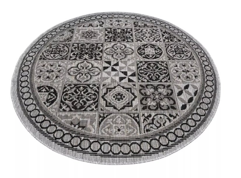 Sivý okrúhly koberec MELISSA so vzorom porto dlaždíc