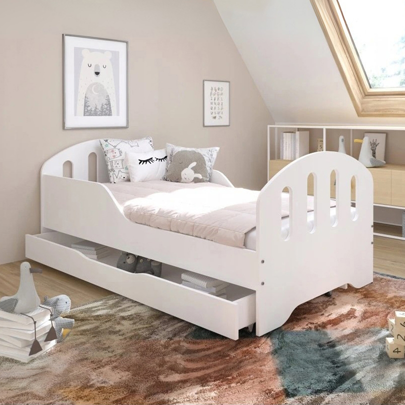 Pat pentru copii SMILE cu sertar 160 x 80 cm alb