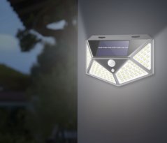 Napelemes fali lámpa mozgásérzékelővel 100 LED - hideg fehér