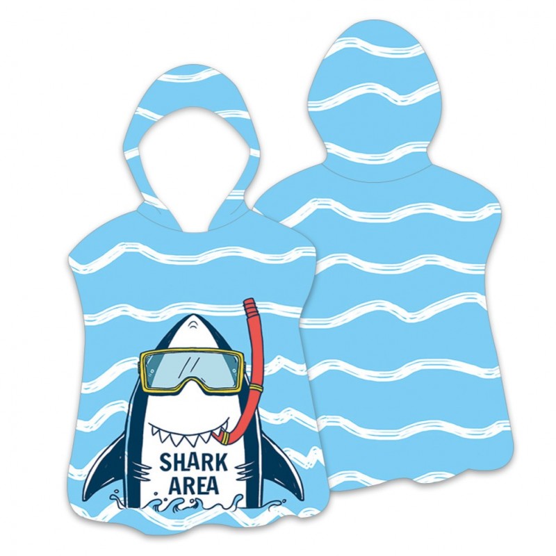 Poncho da spiaggia per bambini blu con squalo