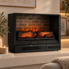 Електрическа камина с ефект на пламък и дистанционно управление, 900/1800 W, черна