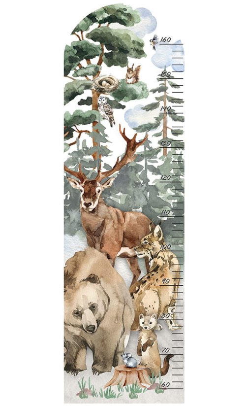 Gyermek falmatrica magasság mérőszalag - erdei állatok