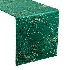 Față de masă centrală din catifea verde cu imprimeu floral