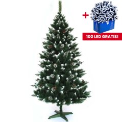 Schöne Weihnachtskiefer, geschmückt mit Schnee und Tannenzapfen 150 cm