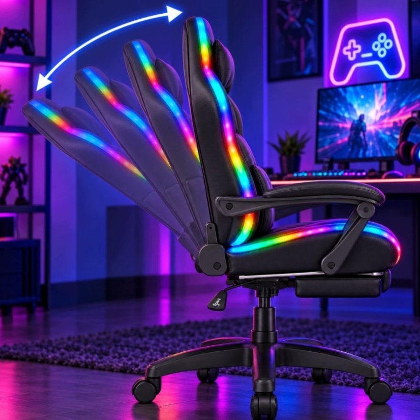 Igraća stolica s RGB LED rasvjetom, osloncem za noge i daljinskim upravljačem