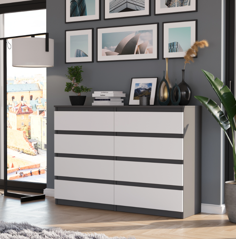 Модерен скрин с 8 чекмеджета R-140-S8 - различни цветови варианти