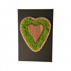 Картина от мъх с дървено сърце и въже 20 x 30 cm