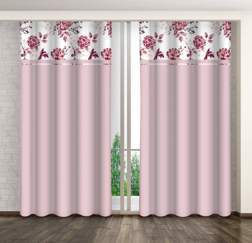 Růžový dekorační závěs s potiskem růžových květů - Rozměr závěsu: Šířka: 160 cm | Délka: 250 cm