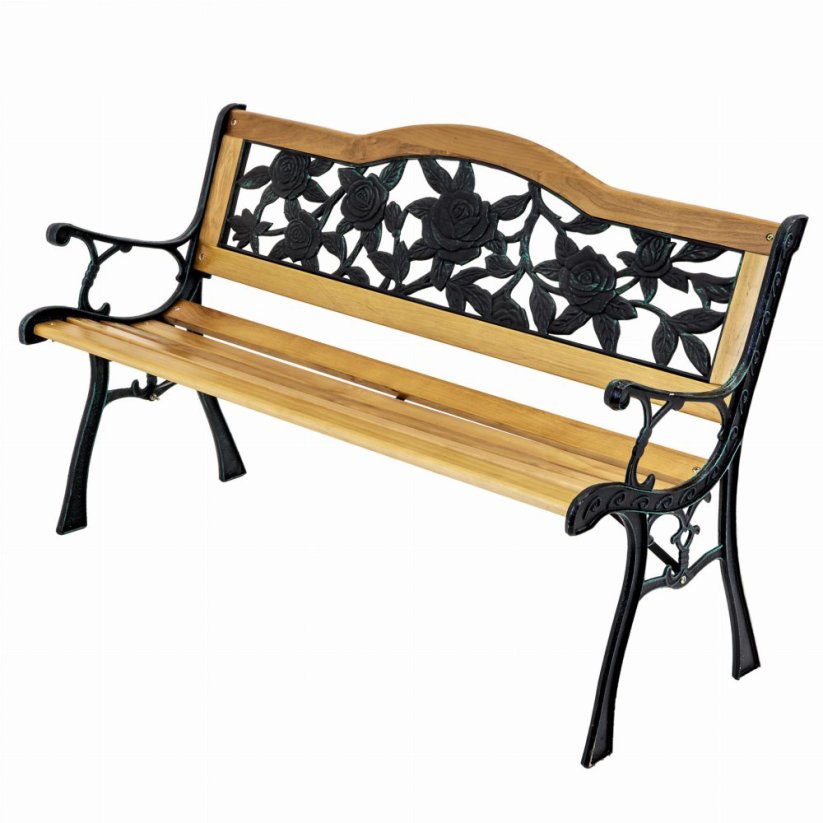 Záhradná lavica s motívom ruží – 125x52x78 cm, borovica