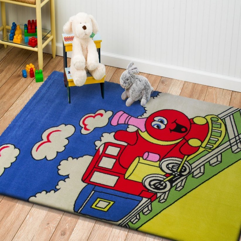 Veselý detský koberec s vláčikom